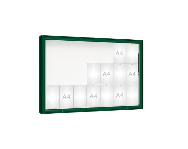 Schaukasten 2000 Farbe:RAL 6005|Verglasung:Plexichocs|Abmessungen:21 A4 - B 1600 x H 1000 mm