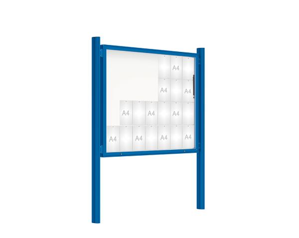 Schaukasten 2000 mit Quatro-Pfosten Farbe:RAL 5010|Abmessungen:28 A4 - B 1710 x 1350 mm - Klapptür|Pfosten:Pfosten-Set zum Einbetonieren - Ohne Titelleiste