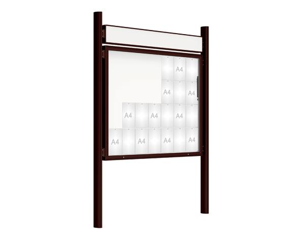 Schaukasten 2000 mit Quatro-Pfosten Farbe:RAL 8017|Abmessungen:28 A4 - B 1710 x 1350 mm - Klapptür|Pfosten:Pfosten-Set zum Einbetonieren - Mit Titelleiste