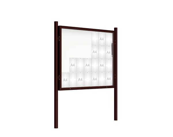 Schaukasten 2000 mit Pfosten Ø 76 mm Farbe:RAL 8017|Abmessungen:28 A4 - B 1710 x 1350 mm - Klapptür|Pfosten:Pfosten-Set zum Einbetonieren - Ohne Titelleiste