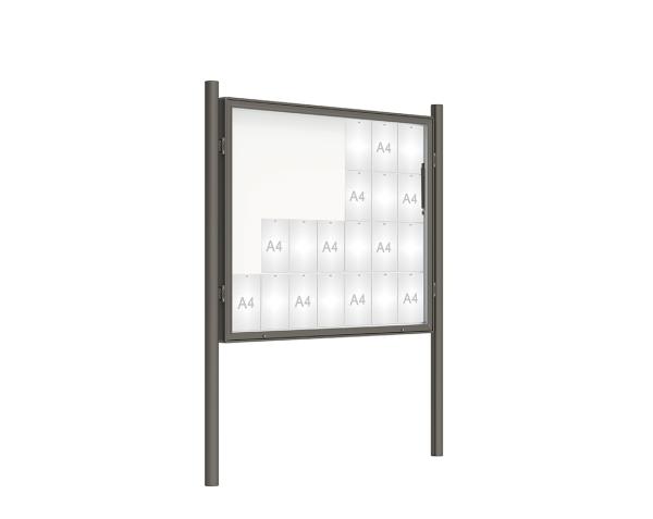 Schaukasten 2000 mit Pfosten Ø 76 mm Farbe:Procity grau|Abmessungen:28 A4 - B 1710 x 1350 mm - Klapptür|Pfosten:Pfosten-Set zum Einbetonieren - Ohne Titelleiste