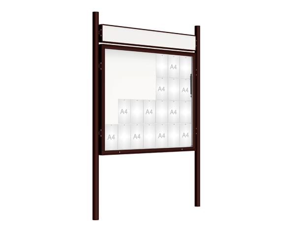 Schaukasten 2000 mit Pfosten Ø 76 mm Farbe:RAL 8017|Abmessungen:28 A4 - B 1710 x 1350 mm - Klapptür|Pfosten:Pfosten-Set zum Einbetonieren - Mit Titelleiste