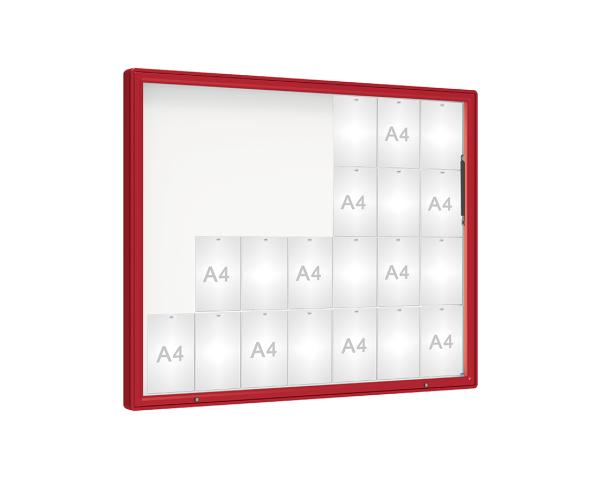 Schaukasten 2000 Farbe:RAL 3004|Verglasung:Plexichocs|Abmessungen:28 A4 - B 1710 x H 1350 mm