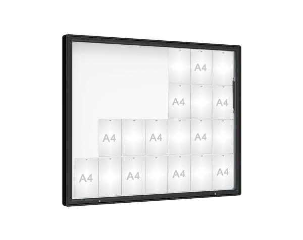 Schaukasten 2000 Farbe:RAL 9005|Verglasung:Plexichocs|Abmessungen:28 A4 - B 1710 x H 1350 mm