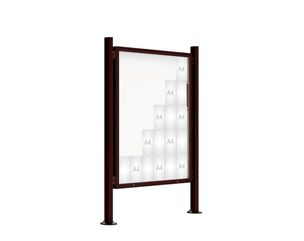 Schaukasten 2000 mit Quatro-Pfosten Farbe:RAL 8017|Abmessungen:30 A4 - B 1350 x 1710 mm - Klapptür|Pfosten:Pfosten-Set auf Bodenplatten - Ohne Titelleiste