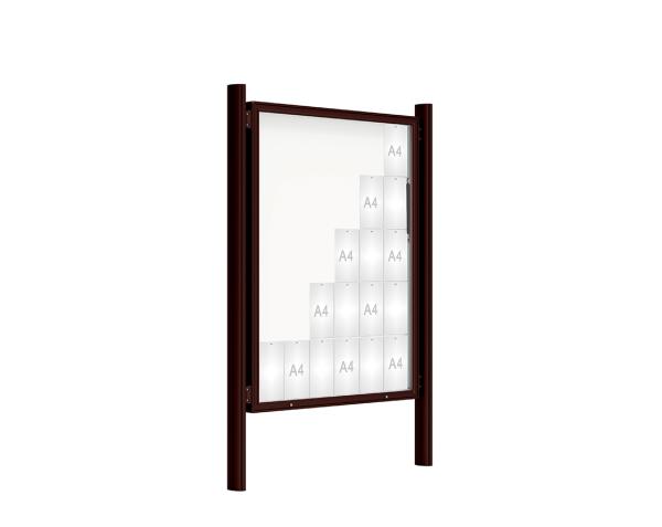 Schaukasten 2000 mit Quatro-Pfosten Farbe:RAL 8017|Abmessungen:30 A4 - B 1350 x 1710 mm - Klapptür|Pfosten:Mittelpfosten zum Einbetonieren - Ohne Titelleiste
