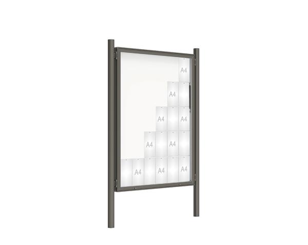 Schaukasten 2000 mit Pfosten Ø 76 mm Farbe:Procity grau|Abmessungen:30 A4 - B 1350 x 1710 mm - Klapptür|Pfosten:Pfosten-Set zum Einbetonieren - Ohne Titelleiste