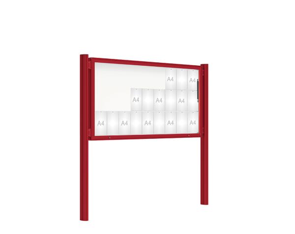 Schaukasten 2000 mit Quatro-Pfosten Farbe:RAL 3004|Abmessungen:27 A4 - B 2010 x H 1000 mm - Klapptür|Pfosten:Mittelpfosten zum Einbetonieren - Ohne Titelleiste