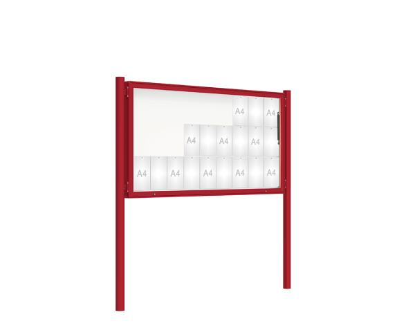 Schaukasten 2000 mit Pfosten Ø 76 mm Farbe:RAL 3004|Abmessungen:27 A4 - B 2010 x H 1000 mm - Klapptür|Pfosten:Pfosten-Set zum Einbetonieren - Ohne Titelleiste