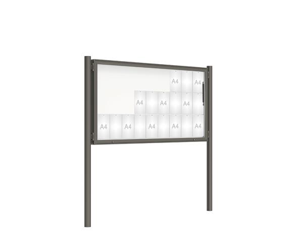 Schaukasten 2000 mit Pfosten Ø 76 mm Farbe:Procity grau|Abmessungen:27 A4 - B 2010 x H 1000 mm - Klapptür|Pfosten:Pfosten-Set zum Einbetonieren - Ohne Titelleiste