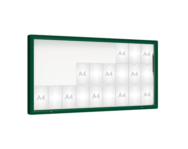 Schaukasten 2000 Farbe:RAL 6005|Verglasung:Plexichocs|Abmessungen:27 A4 - B 2010 x H 1000 mm