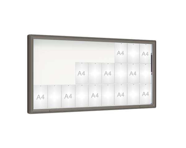 Schaukasten 2000 Farbe:Procity grau|Verglasung:Plexichocs|Abmessungen:27 A4 - B 2010 x H 1000 mm