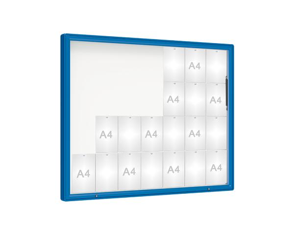 Schaukasten 2000 Farbe:RAL 5010|Verglasung:Securitglas|Abmessungen:28 A4 - B 1710 x H 1350 mm