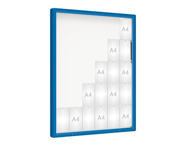 Schaukasten 2000 Farbe:RAL 5010|Verglasung:Securitglas|Abmessungen:30 A4 - B 1350 x H 1710 mm