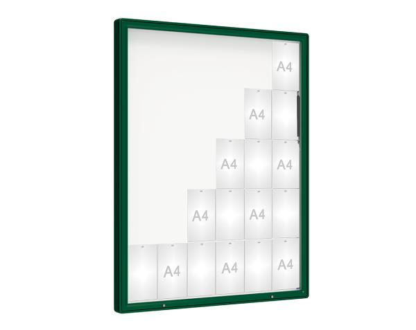 Schaukasten 2000 Farbe:RAL 6005|Verglasung:Securitglas|Abmessungen:30 A4 - B 1350 x H 1710 mm