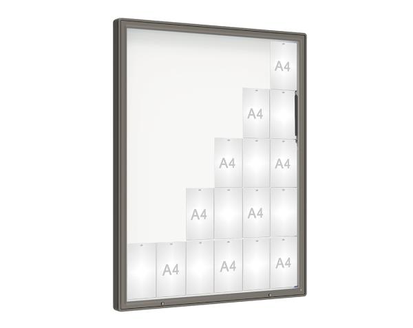 Schaukasten 2000 Farbe:Procity grau|Verglasung:Securitglas|Abmessungen:30 A4 - B 1350 x H 1710 mm
