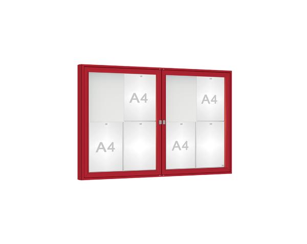 Schaukasten 1000 Farbe:RAL 3004|Verglasung:Plexichocs|Abmessungen:8 A4 - B 1200 x H 750 mm
