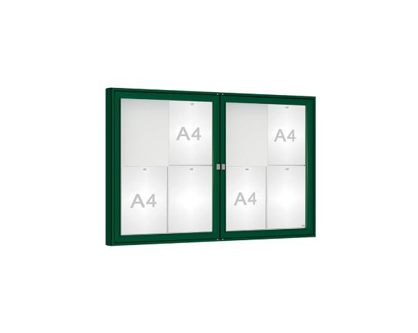 Schaukasten 1000 Farbe:RAL 6005|Verglasung:Plexichocs|Abmessungen:8 A4 - B 1200 x H 750 mm