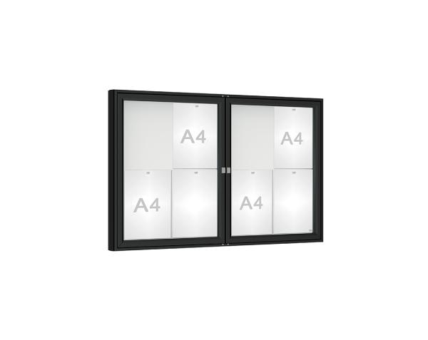 Schaukasten 1000 Farbe:RAL 9005|Verglasung:Plexichocs|Abmessungen:8 A4 - B 1200 x H 750 mm