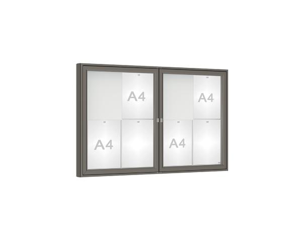 Schaukasten 1000 Farbe:Procity grau|Verglasung:Plexichocs|Abmessungen:8 A4 - B 1200 x H 750 mm