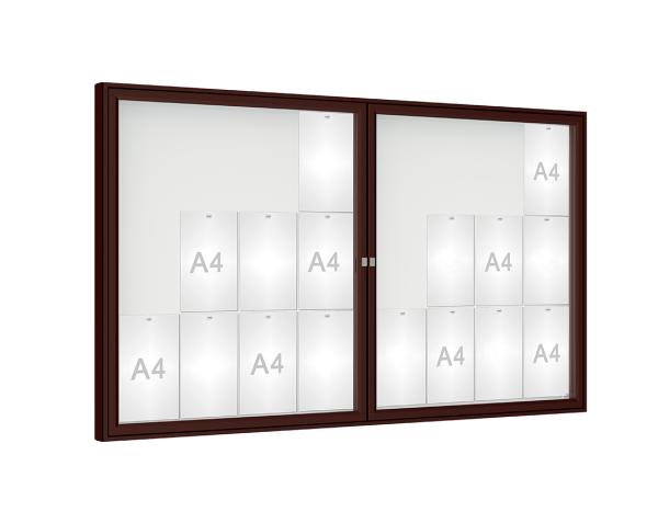 Schaukasten 1000 Farbe:RAL 8017|Verglasung:Plexichocs|Abmessungen:24 A4 – B 1800 x H 1050 mm