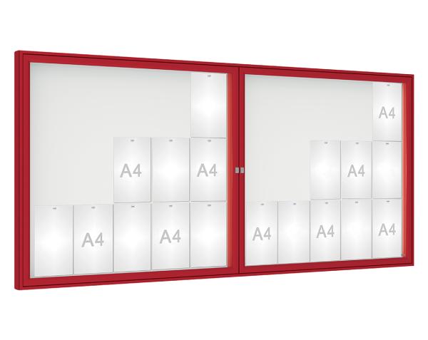 Schaukasten 1000 Farbe:RAL 3004|Verglasung:Plexichocs|Abmessungen:30 A4 - B 2250 x H 1050 mm