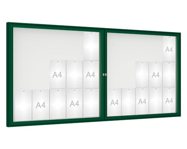 Schaukasten 1000 Farbe:RAL 6005|Verglasung:Plexichocs|Abmessungen:30 A4 - B 2250 x H 1050 mm
