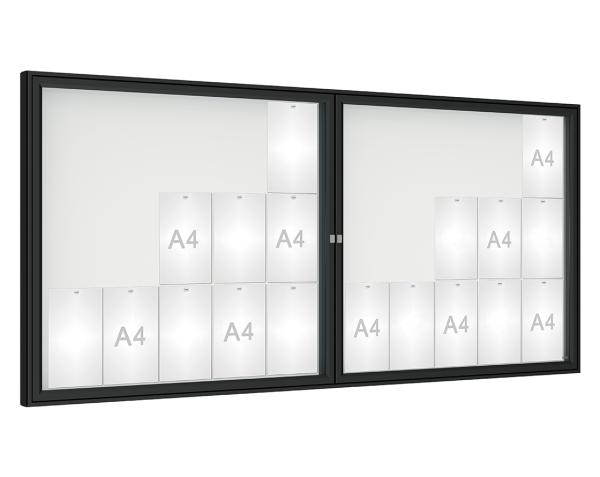 Schaukasten 1000 Farbe:RAL 9005|Verglasung:Plexichocs|Abmessungen:30 A4 - B 2250 x H 1050 mm