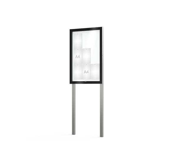 Schaukasten Edge Bautiefen 54 mm mit Pfosten Titelleisten:Ohne Titelleiste|Abmessungen:9 A4 - B 740 x H 1100 mm