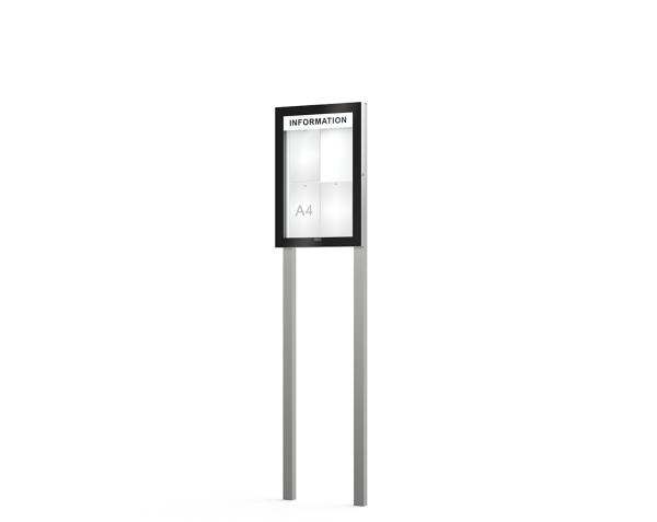 Schaukasten Edge Bautiefen 54 mm mit Pfosten Titelleisten:Mit Titelleiste|Abmessungen:4 A4 - B 530 x H 760 mm