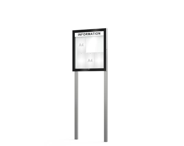 Schaukasten Edge Bautiefen 54 mm mit Pfosten Titelleisten:Mit Titelleiste|Abmessungen:6 A4 - B 740 x H 800 mm