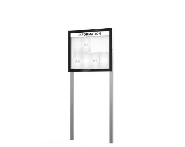 Schaukasten Edge Bautiefen 54 mm mit Pfosten Titelleisten:Mit Titelleiste|Abmessungen:8 A4 - B 950 x H 800 mm