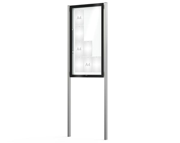 Schaukasten Edge Bautiefen 80 mm mit Pfosten Titelleisten:Ohne Titelleiste|Abmessungen:12 A4 - B 760 x H 1420 mm