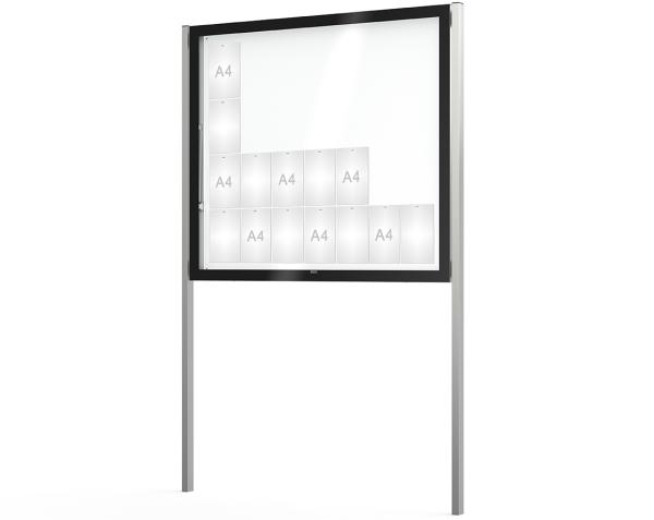 Schaukasten Edge Bautiefen 80 mm mit Pfosten Titelleisten:Ohne Titelleiste|Abmessungen:28 A4 - B 1600 x H 1420 mm
