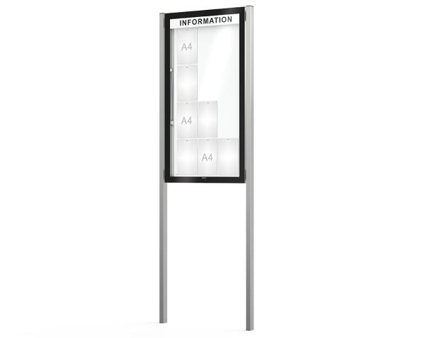 Schaukasten Edge Bautiefen 80 mm mit Pfosten Titelleisten:Mit Titelleiste|Abmessungen:12 A4 - B 760 x H 1420 mm