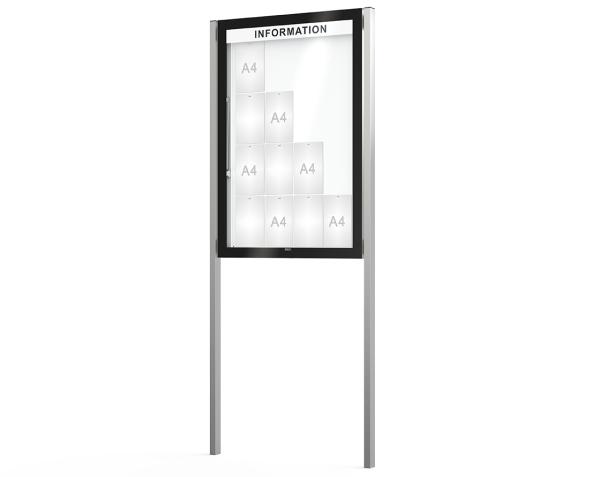 Schaukasten Edge Bautiefen 80 mm mit Pfosten Titelleisten:Mit Titelleiste|Abmessungen:16 A4 - B 970 x H 1420 mm