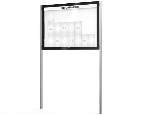 Schaukasten Edge Bautiefen 80 mm mit Pfosten Titelleisten:Mit Titelleiste|Abmessungen:21 A4 - B 1600 x H 1120 mm