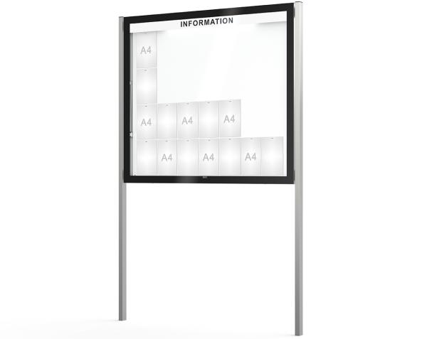 Schaukasten Edge Bautiefen 80 mm mit Pfosten Titelleisten:Mit Titelleiste|Abmessungen:28 A4 - B 1600 x H 1420 mm