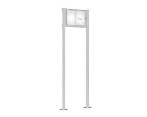 Schaukasten Tradition mit Pfosten Farbe:Silber eloxiert|Abmessungen:2 A4 - B 550 x H 400 mm - Flügeltür|Pfosten:Pfosten-Set auf Bodenplatten