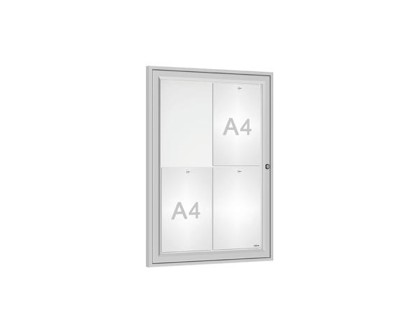 Schaukasten Tradition Farbe:Silber eloxiert|Abmessungen:4 A4 - B 550 x H 750 mm