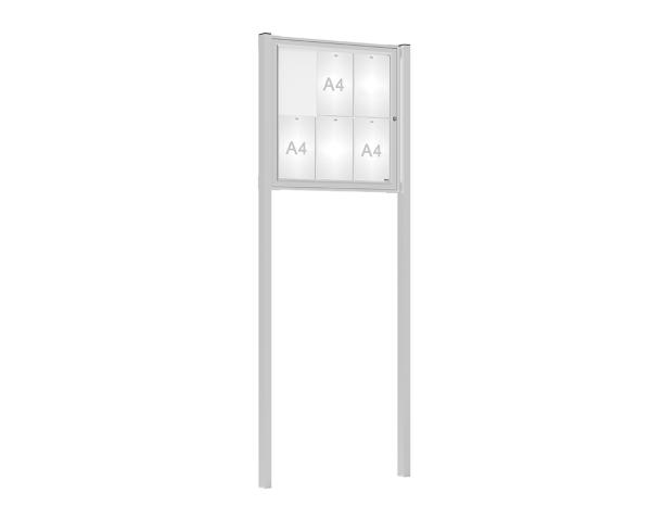 Schaukasten Tradition mit Pfosten Farbe:Silber eloxiert|Abmessungen:6 A4 - B 750 x H 750 mm - Flügeltür|Pfosten:Mittelpfosten zum Einbetonieren