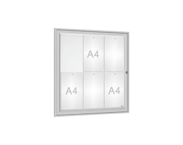 Schaukasten Tradition Farbe:Silber eloxiert|Abmessungen:6 A4 - B 750 x H 750 mm
