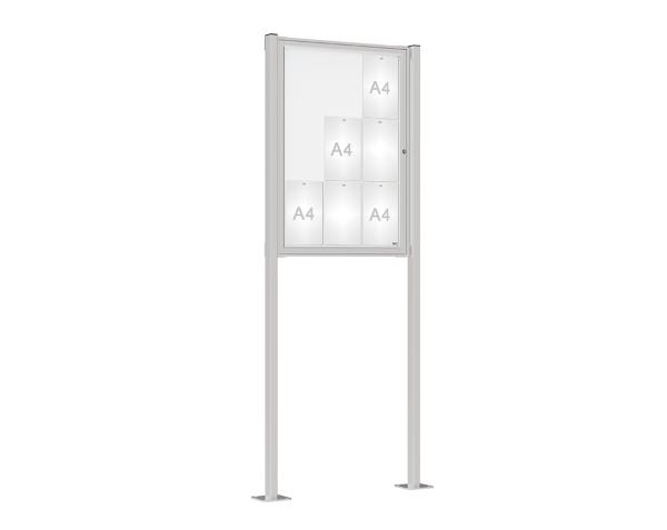 Schaukasten Tradition mit Pfosten Farbe:Silber eloxiert|Abmessungen:9 A4 - B 750 x H 1050 mm - Flügeltür|Pfosten:Pfosten-Set auf Bodenplatten