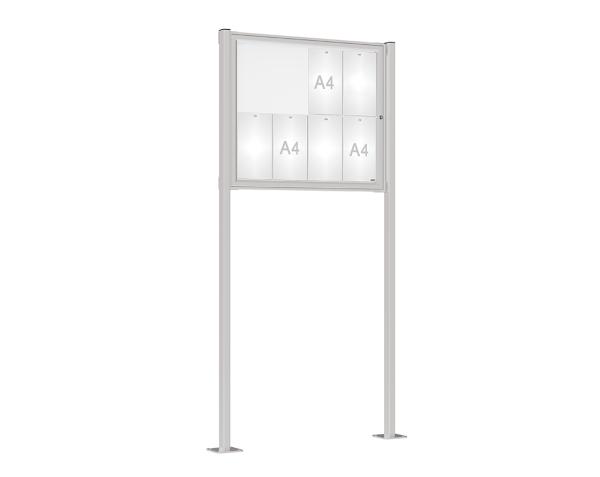 Schaukasten Tradition mit Pfosten Farbe:Silber eloxiert|Abmessungen:8 A4 - B 980 x H 830 mm - Flügeltür|Pfosten:Pfosten-Set auf Bodenplatten