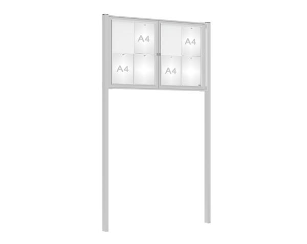 Schaukasten Tradition mit Pfosten Farbe:Silber eloxiert|Abmessungen:8 A4 - B 1200 x H 750 mm - 2-flügellig|Pfosten:Pfosten-Set zum Einbetonieren