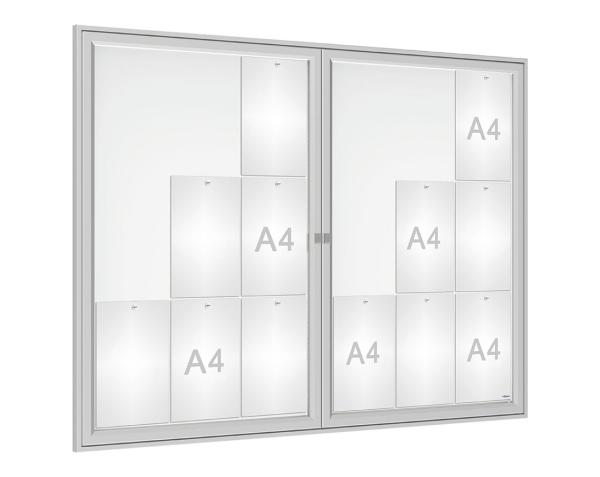 Schaukasten Tradition Farbe:Silber eloxiert|Abmessungen:18 A4 - B 1400 x H 1050 mm