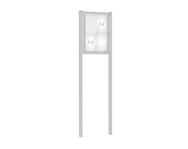 Schaukasten Klassik mit Pfosten Farbe:Silber eloxiert|Abmessungen:4 A4 - B 550 x H 750 mm - Flügeltür|Pfosten:Mittelpfosten zum Einbetonieren