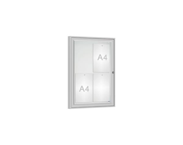 Schaukasten Klassik Farbe:Silber eloxiert|Verglasung:Plexichocs|Abmessungen:4 A4 - B 550 x H 750 mm
