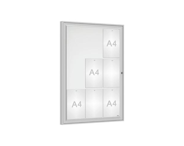 Schaukasten Klassik Farbe:Silber eloxiert|Verglasung:Plexichocs|Abmessungen:9 A4 - B 750 x H 1050 mm