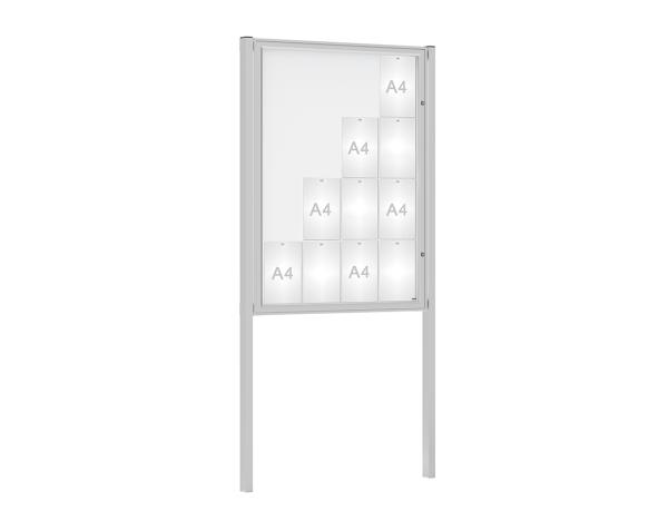 Schaukasten Klassik mit Pfosten Farbe:Silber eloxiert|Abmessungen:16 A4 - B 1000 x H 1350 mm - Flügeltür|Pfosten:Mittelpfosten zum Einbetonieren